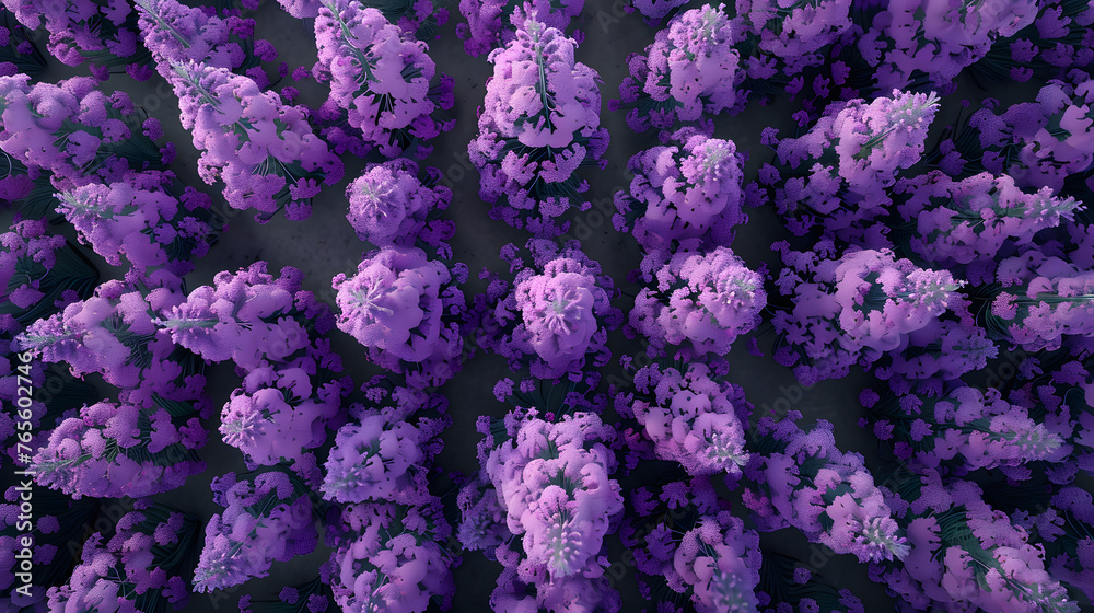 Top view of a blooming lavender field