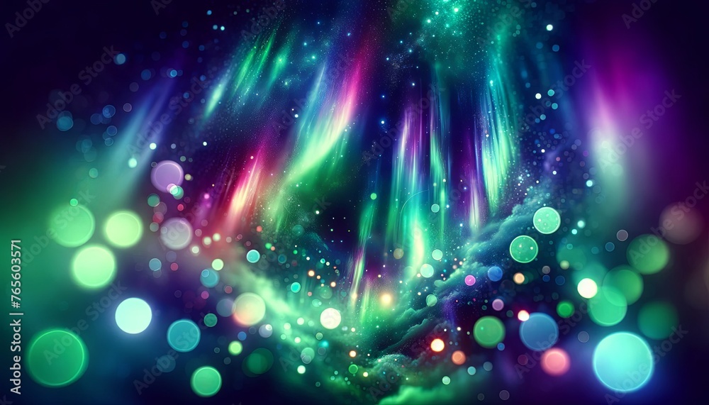 Naklejka premium Cosmic Aurora with Vivid Bokeh Lights
