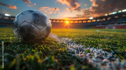 Close-up of a soccer in a soccer stadium