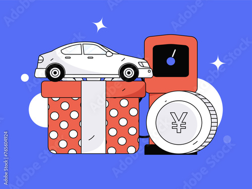 Vector Internet operation hand-drawn illustration of people getting discounts for refueling their cars
