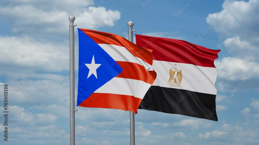 Egypt and Puerto Rico two flags waving together, looped video, two country relations concept Egypt and Puerto Rico two flags waving together, looped video, two country relations concept