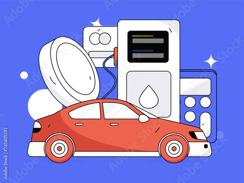 Vector Internet operation hand-drawn illustration of people getting discounts for refueling their cars
