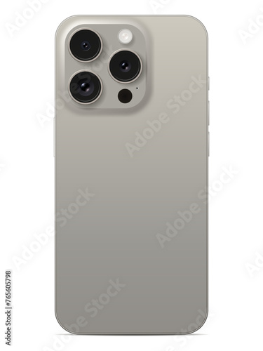 iPhone 15 Pro, Natural Titanium, back view, vector
