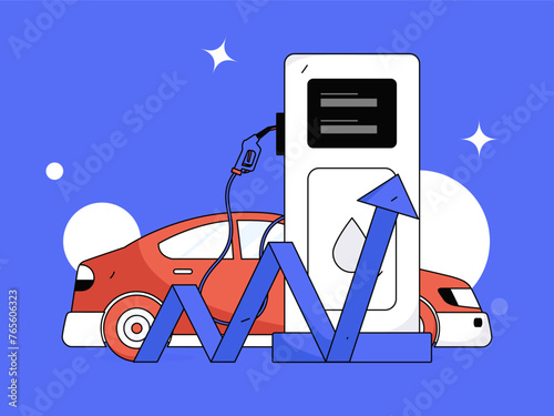 Vector Internet operation hand-drawn illustration of people getting discounts for refueling their cars
