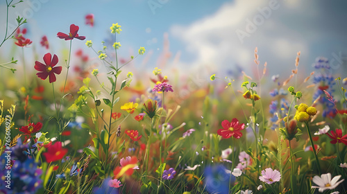 A field of colorful wildflowers swaying in the breeze