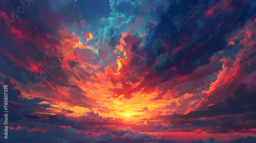 A fiery sunset painting the sky with vivid hues