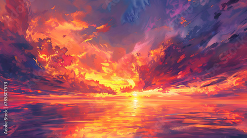 A fiery sunset painting the sky with vivid hues