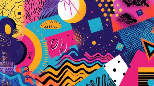 Creative doodle art header with different shapes and textures. Collage. Vector © Manzoor