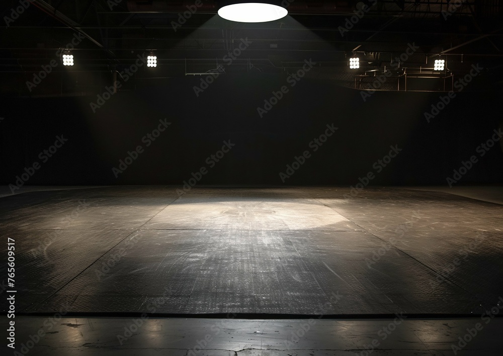 Spotlit Wrestling Mat in an Empty Arena. Generative ai - obrazy, fototapety, plakaty 