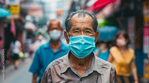 Commuters with Face Masks Practicing Health Safety. Generative ai