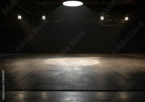 Spotlit Wrestling Mat in an Empty Arena. Generative ai photo
