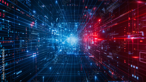 Futuristic science and technology background, illustrating the interconnected data and communication networks in a sophisticated cyber structure © MdIqbal