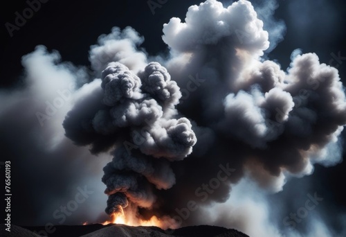 dark gray and black clouds of smoke after fire, natural disaster or explosion. 