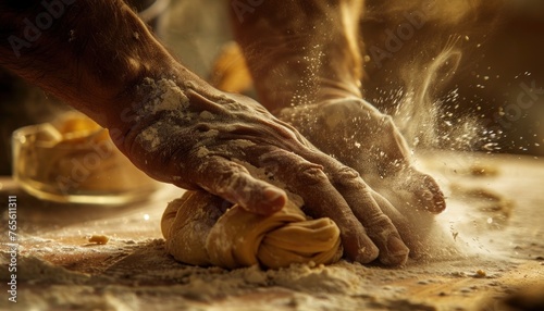 Artisan baker kneading dough by hand