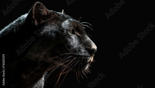 Majestic black panther portrait in low light