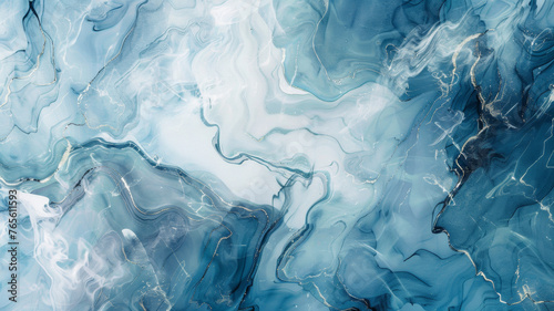 Serene blue tones swirl with delicate gold veins in an abstract marble pattern.