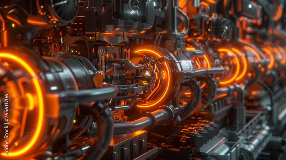 Futuristic machinery glows with heat as precision engineering shapes the path of progress.