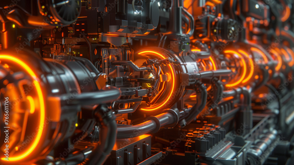 Futuristic machinery glows with heat as precision engineering shapes the path of progress. Futuristic machinery glows with heat as precision engineering shapes the path of progress.