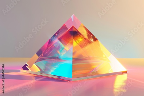 A pyramid made of colorful glass  threedimensional effect  light reflection and refraction effects  gradient background