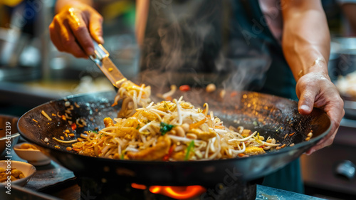 Authentic Pad Thai, Savory Delights on Bangkok's Bustling Streets