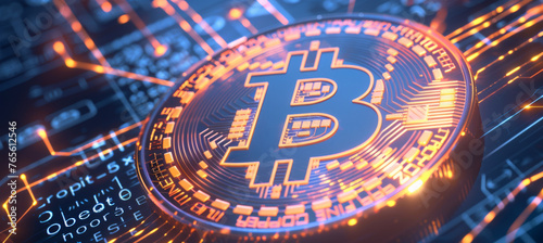 Wallpaper Mural Futuristic Bitcoin Visualization, Glowing Code Lines Torontodigital.ca