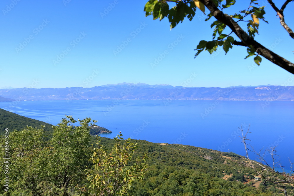 View over Ohrid Lake from Elshani to Lagadin and Pestani in North Macedonia