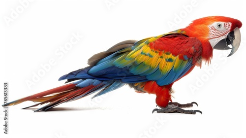 Side view of colorful macaw parrot on white background © Fajar