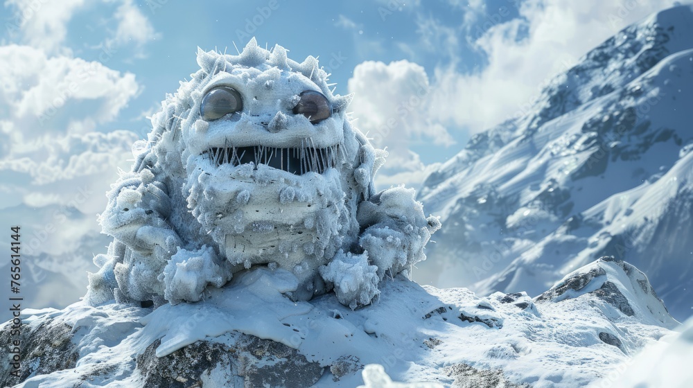 Snow monster cartoon character. - obrazy, fototapety, plakaty 