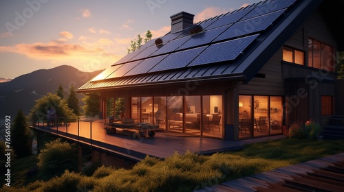 Illustration of a house with solar panels on

