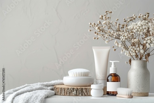(Mockup) Spa Essentials with Dry Flowers and Natural Textures