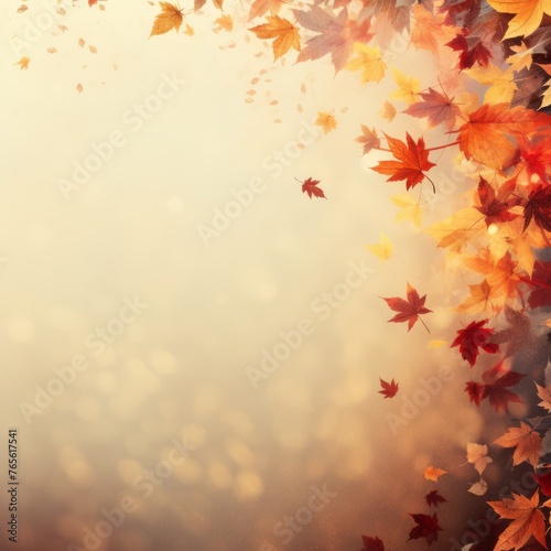 Autumn Leaves Falling Gently with Soft Bokeh Background for Seasonal Change