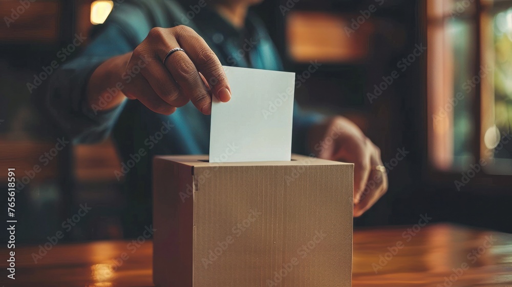 The image shows a voting box and symbolizes an election. - obrazy, fototapety, plakaty 