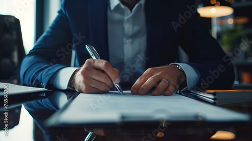 Imprenditore di successo che firma un importante contratto commerciale