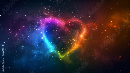 black canvas becomes a canvas for a cosmic love story, with stars aligning to form a radiant heart in rainbow colors photo