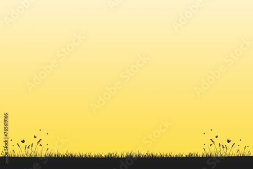 ?imen ve kelebekler Serene meadow silhouette with fluttering butterflies on a golden backdrop. Vector illustrationsar? arkaplan.eps