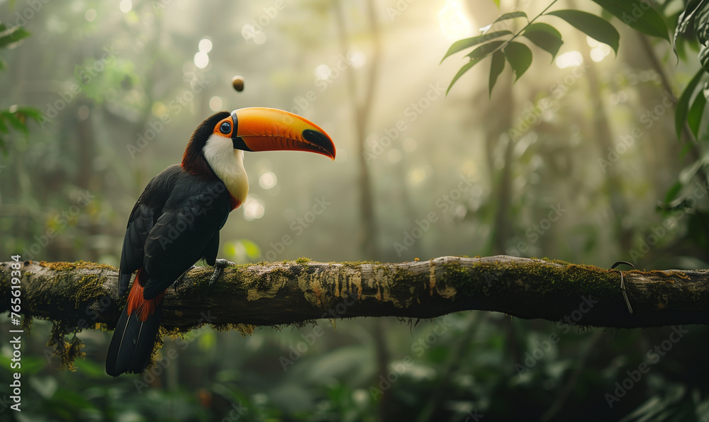 Naklejka premium a toucan bird perched on the aesthetic branch