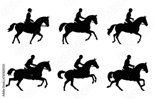 Eventing horse Silhouette vector art Set, Racing Horse black Silhouette Clipart Bundle