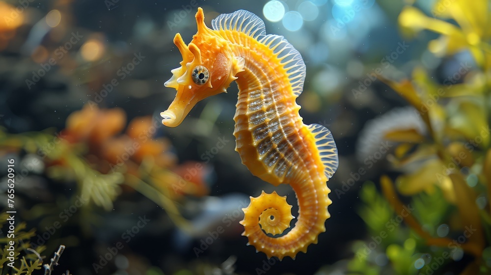 A seaweed-filled background with a close-up sea horse A seaweed-filled background with a close-up sea horse