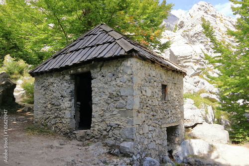 House and bridge to popular tourist attraction in Valbona valley, Albania, a Mulliri i Vjeter old mill house photo