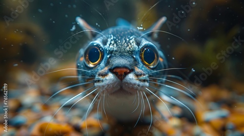  Close-up of a fish's face with water in the tank