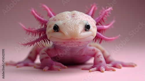  A photo of a lizard, showing its pink hair and black eye in detail © Jevjenijs