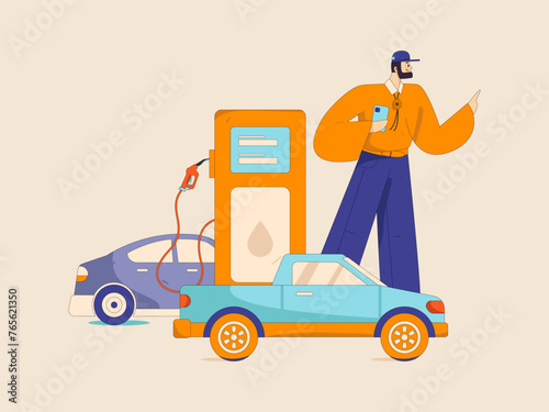 Vector Internet operation hand-drawn illustration of people getting discounts for refueling their cars
