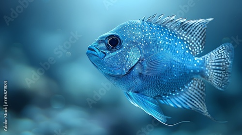  a blue fish against a blue-black background, with focused lighting