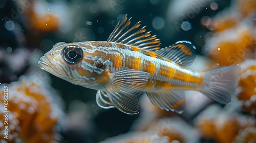  A detailed shot of a solitary fish examining the lens, surrounded by vibrant marine life