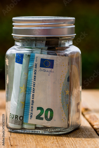 EURO money banknotes, detail photo of EUR