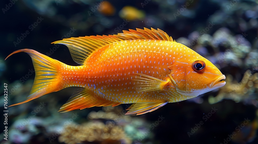  A macro shot of a school of tropical fish swimming around vibrant coral reefs underwater