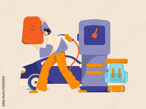 Vector Internet operation hand-drawn illustration of people getting discounts for refueling their cars
