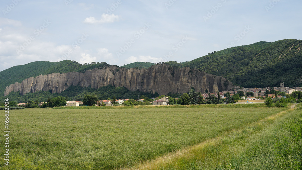 Penitents des Mees, interesting rock cliffs above village Mees, tourist landmark in France
