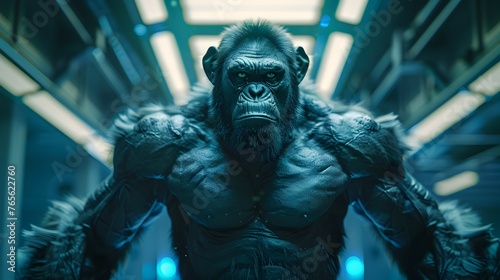 Powerful and Ferocious Mutant Gorilla Creature in Futuristic Digital Sci-Fi Setting