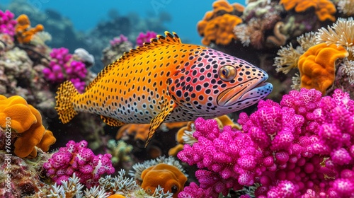  Fish on coral reef amidst diverse corals